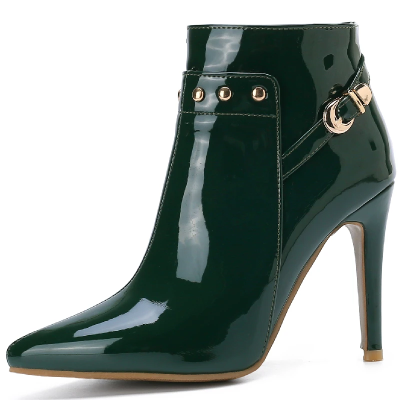 

Модные женские ботильоны, лакированные, черные, зеленые, короткие ботинки, водонепроницаемые, на высоком каблуке, вечерние танцевальные туфли, женские, большие размеры 45, 50