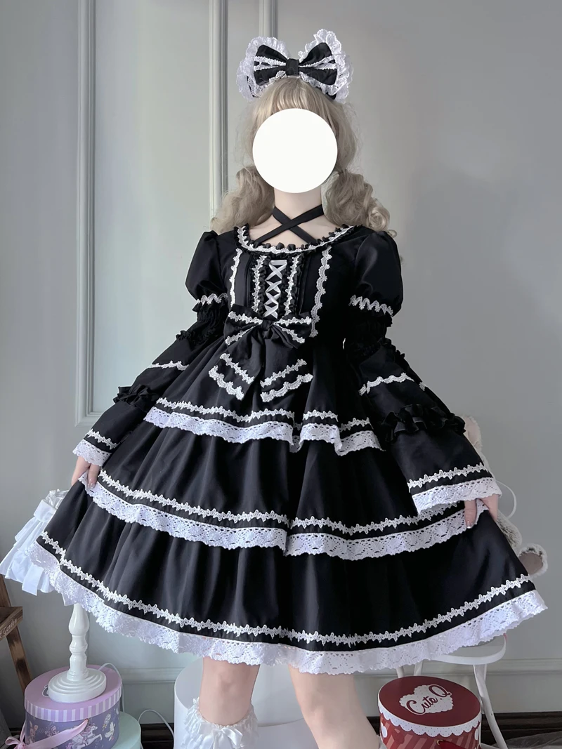 Vestido feminino gótico de manga comprida Lolita Op, elegante princesa vestidos de festa, vitoriano feminino, harajuku, kawaii, doce japonês