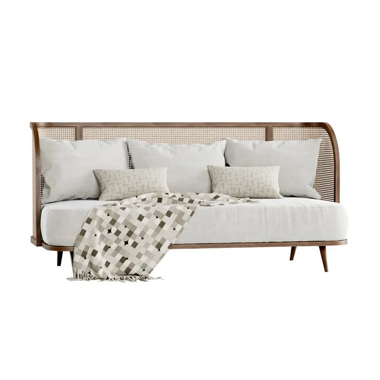 

Wabi Sandy Wind Solid Wood Sofa Living Room, Rattan Sofa Single Seat, Hotel Sofa Combination