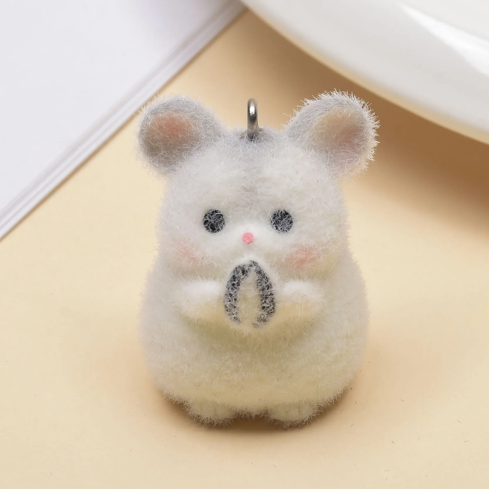 20pcs 3D Resin Flocking Melon Seeds Cheese Mouse Charms Animal Pendant for Earrings Keychain Making DIY Jewelry Accessories