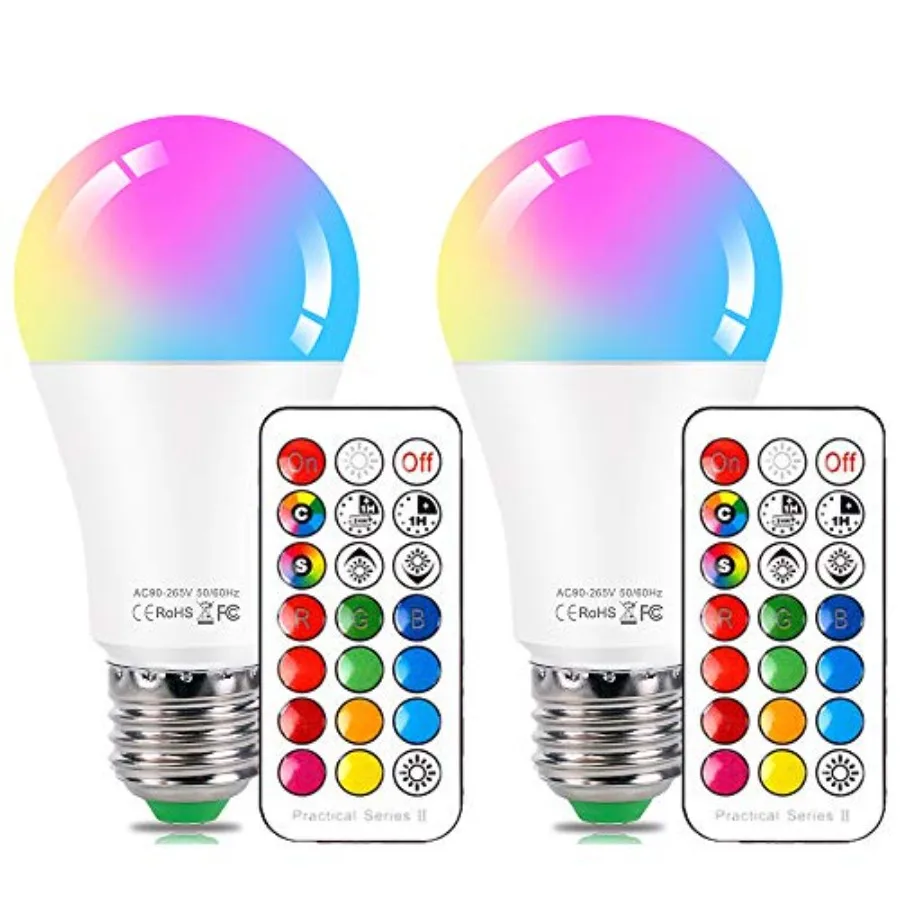 LED Color Changing Light Bulb with Remote Control, 10W E26 RGB+Daylight White 5700K LED Bulbs Dimmable with Memory Function, Id