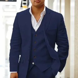 High Quality Men's Colorful Linen Blazer Vest Pants 3-Piece Regular Linen Suit Men's Wedding Dress Summer Beach Evening Party