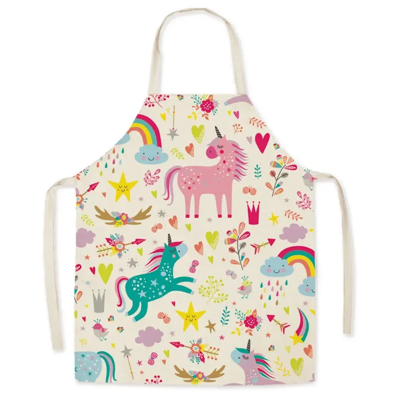 Linen Fabric Cartoon Unicorn Apron Oil-proof Apron Cute Parent-child Kitchen Decoration Children Adult Sleeveless Apron Custom - view 2