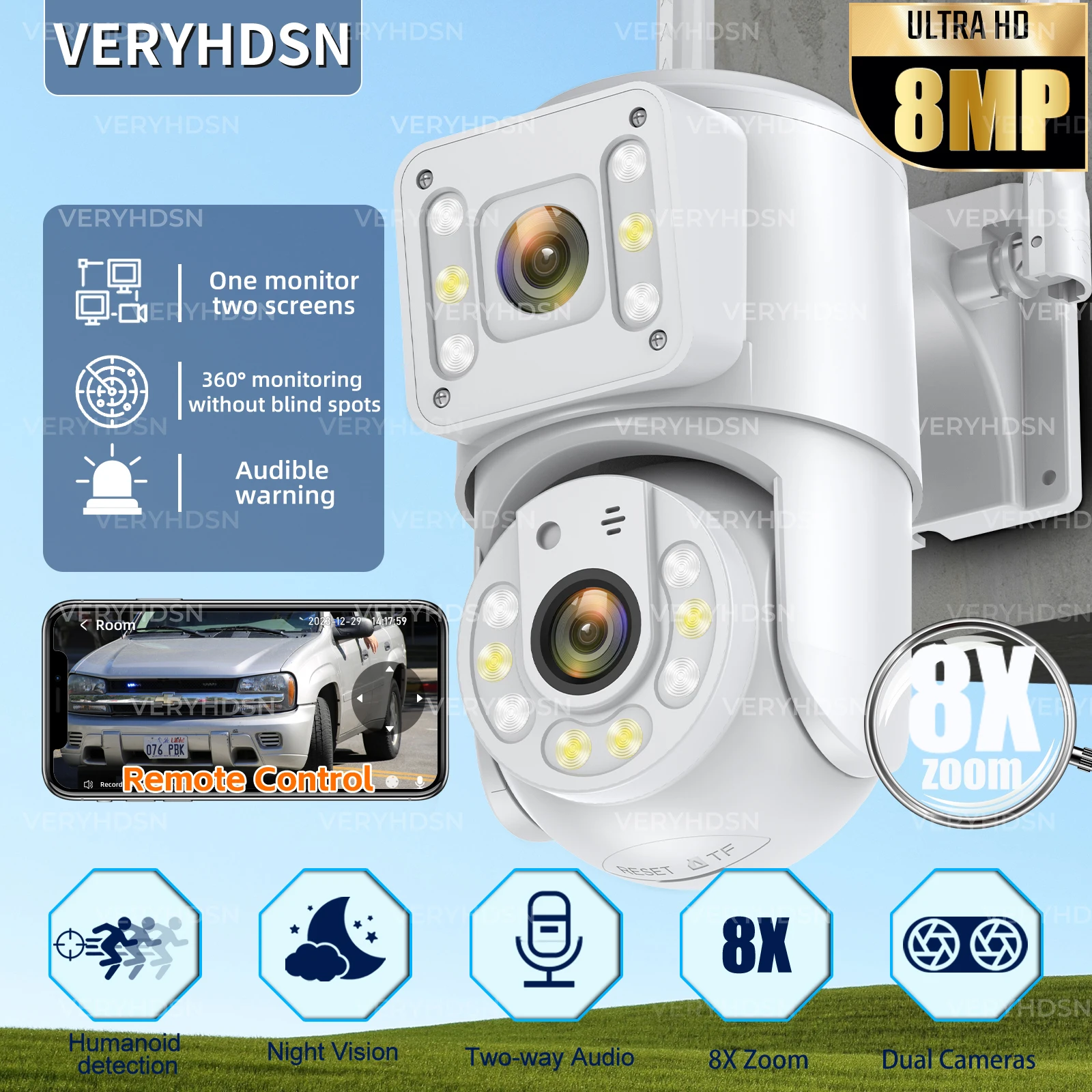 8mp 4K Hd Wifi Camera Outdoor 8x Zoom Dual Lens Ptz Ip Camera Auto Tracking Cctv Surveillance 4mp Home Security Cam