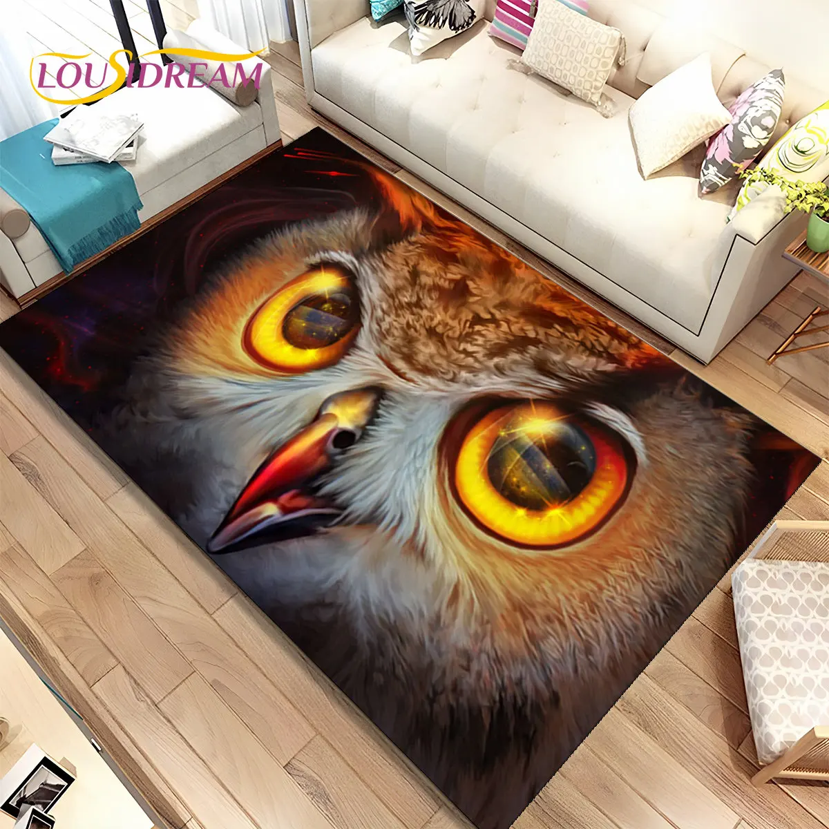 Cute Owl 3D Cartoon Area Rug,Carpet Rug for Home Living Room Children Bedroom Sofa Doormat Decor,kids play Non-slip Floor Mat