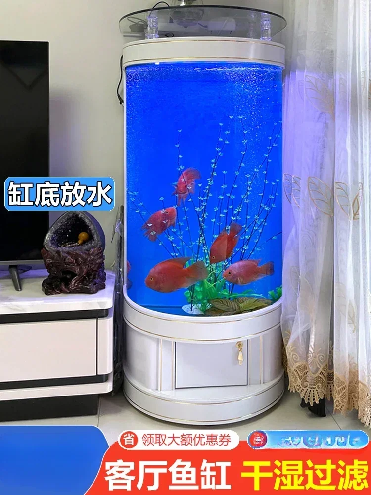 Household Semicircle Lazy Change Water Ecological Aquarium Small Cylinder against the Wall