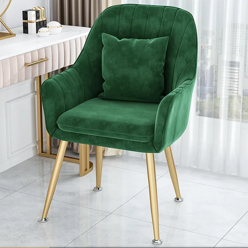 

Vintage Green Dining Chairs Wedding Gold Legs Garden Armrest Chairs Designer Fashion Adults Fauteuil Salon Interior Decorations