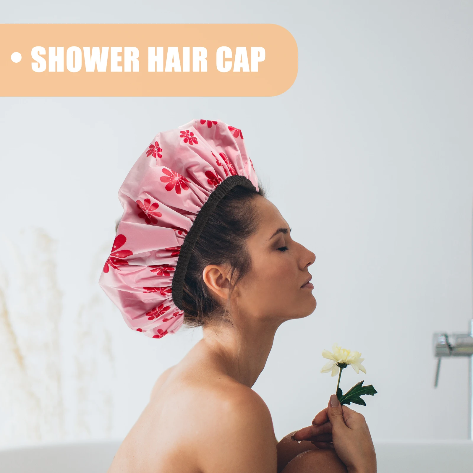 

Printed Double layer Drying Perm Hair Care Shower Cap Red Snowflake Large Towel Women Reusable Satin EVA Anti slip Head