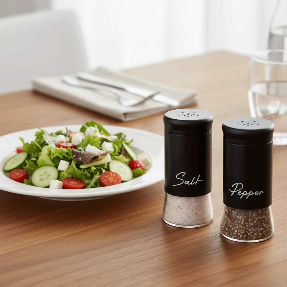 2PCS Stainless Steel Exterior Salt Pepper Glass Bottle Set Moisture-proof Non-slip Bottom Salt Pepper Bottle Leak-proof