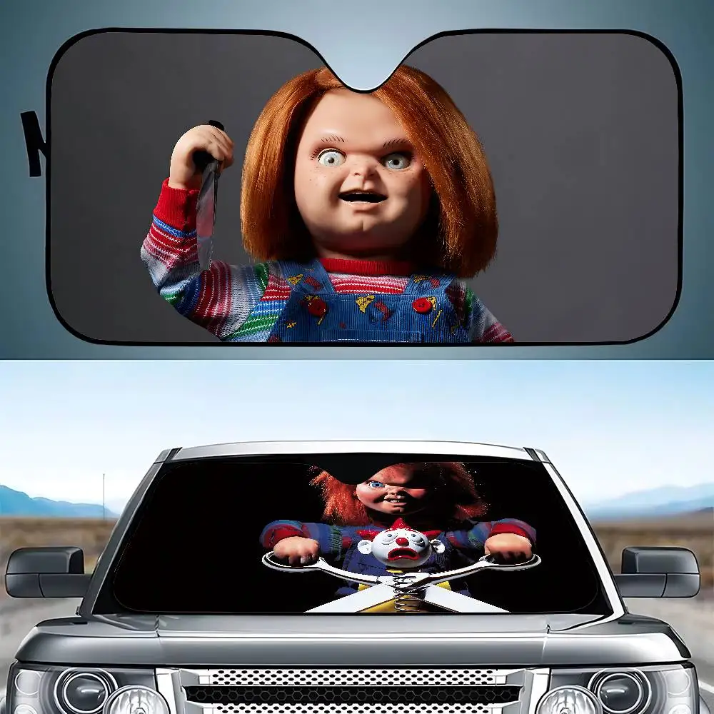 Classic C-Chucky Horror Movie Car SunShade Windshield Funny Sun Shade Foldable UV Ray Sun Visor Protector Sunshade For Window