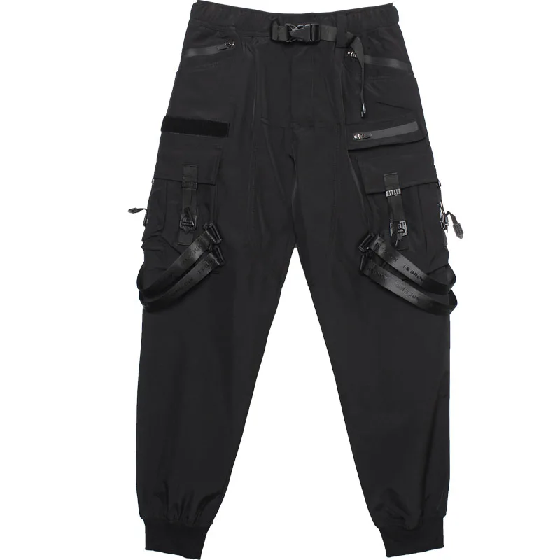 Techwear Functional Cargo Pants Men Fashion Tactical Multi Pockets Trousers 2023 Spring Hip Hop Streetwear Pants Black