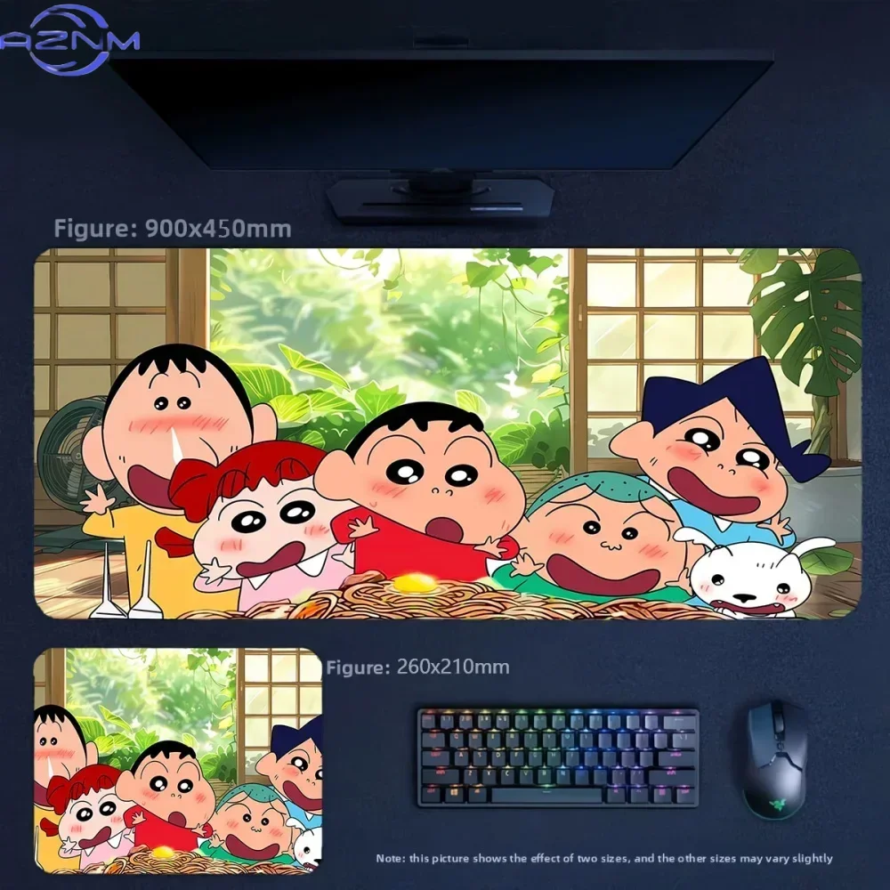 Anime Crayon Shin‑chan Friends Gathering Large Mousepad, Rubber Non‑Slip Extended Gaming Desk Mat, Waterproof Anti‑Fray Mouse Pa