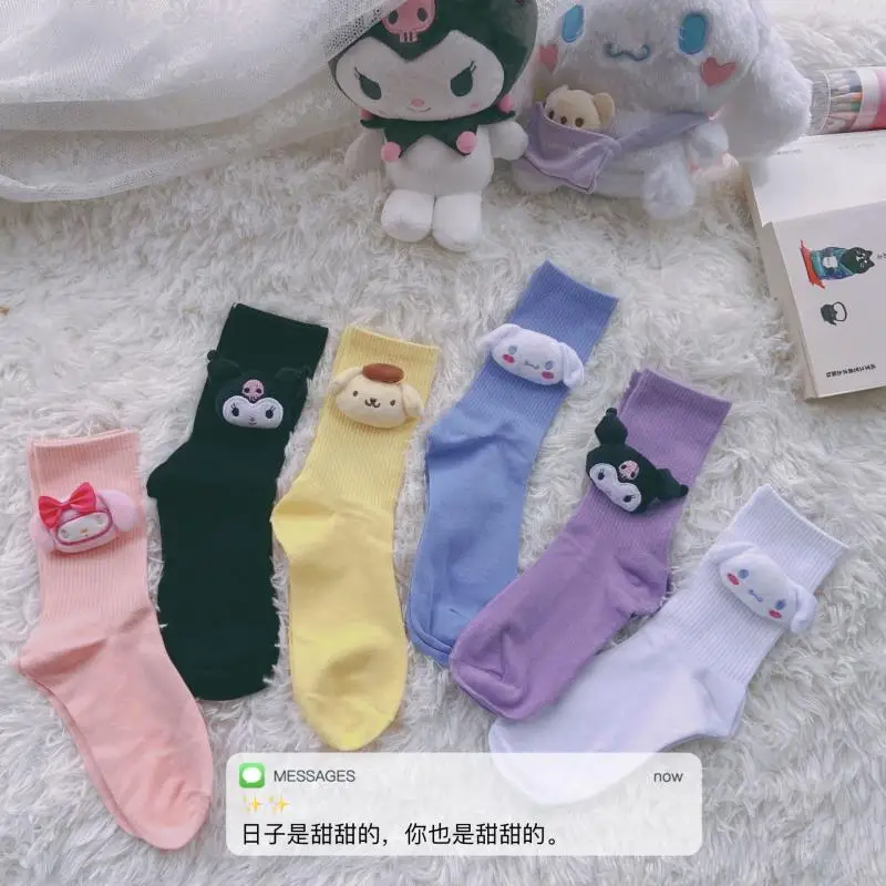 

Sanrio Hellokitty Mymelody Kuromi Cinnamoroll Purin Cartoon Cute Cotton Women's Socks All-match Women's Skateboard Socks