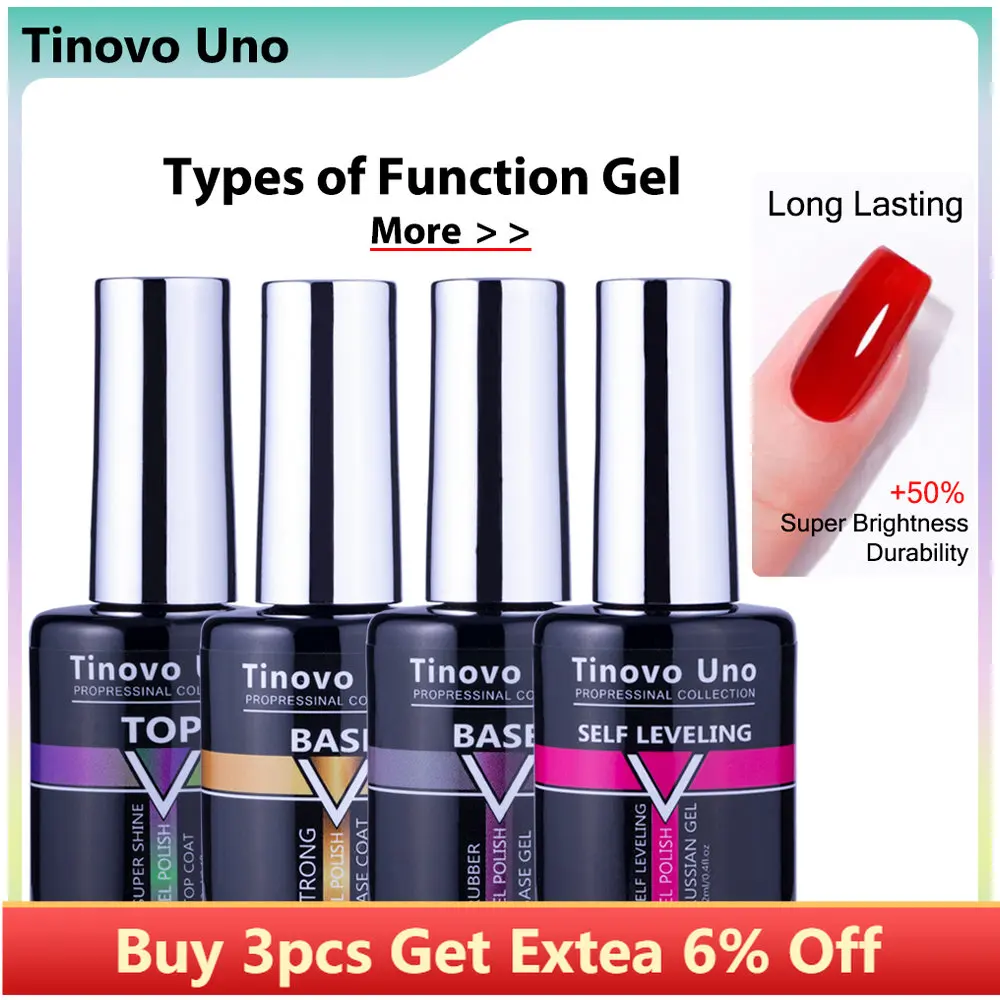 Tinovo Uno Rubber Base Gel Nagellak Gehard Top Jas Geen Veeg 12Ml Uv Semi Permanente Gummy Sterke Nail lijm Alle Voor Manicure