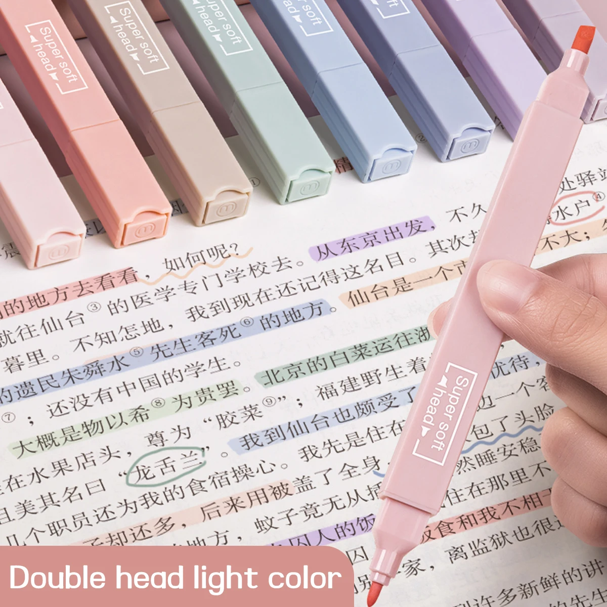 6pcs/set double-headed highlighter Kawaii Stationery Art Marker Highlighters Student Marker Pen color gel pen