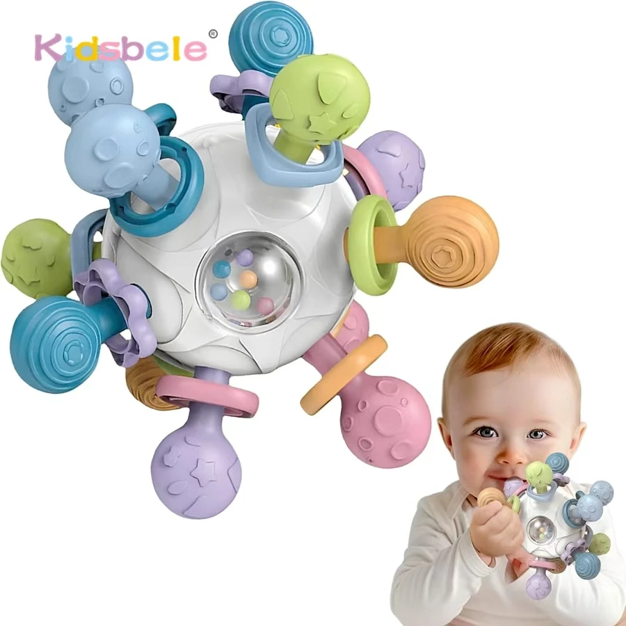 Juguete de bola multi sensorial 3 en 1 para recién nacidos, juguete para masticar y agarrar de silicona suave para bebés de 0 a 12 meses, regalo de Navidad