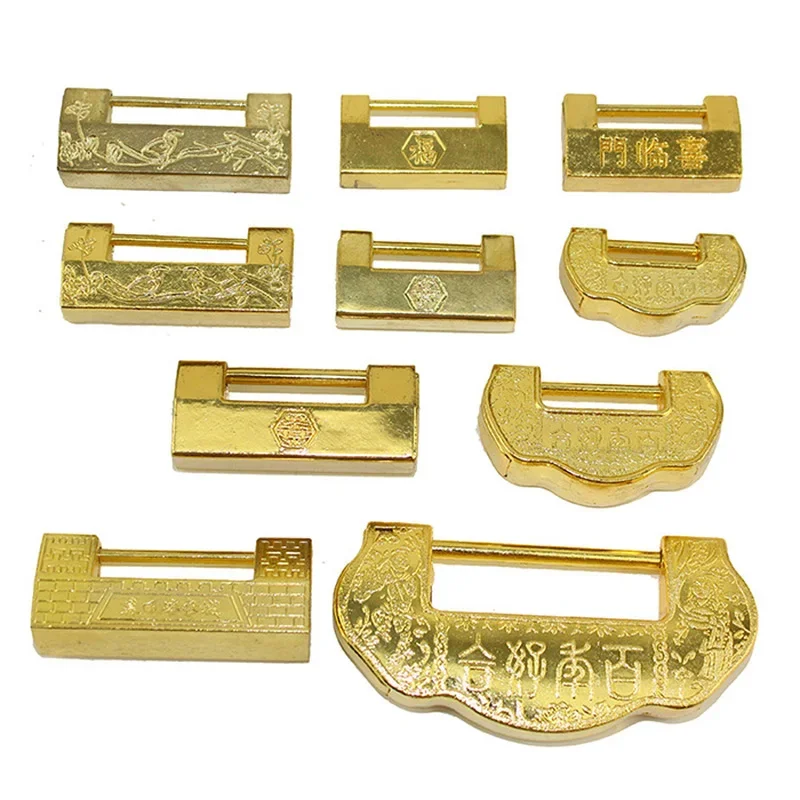 Antique lock chinese Retro Vintage Gold bronze keyed padlock Password combination locking for door wooden Jewelry box luggage