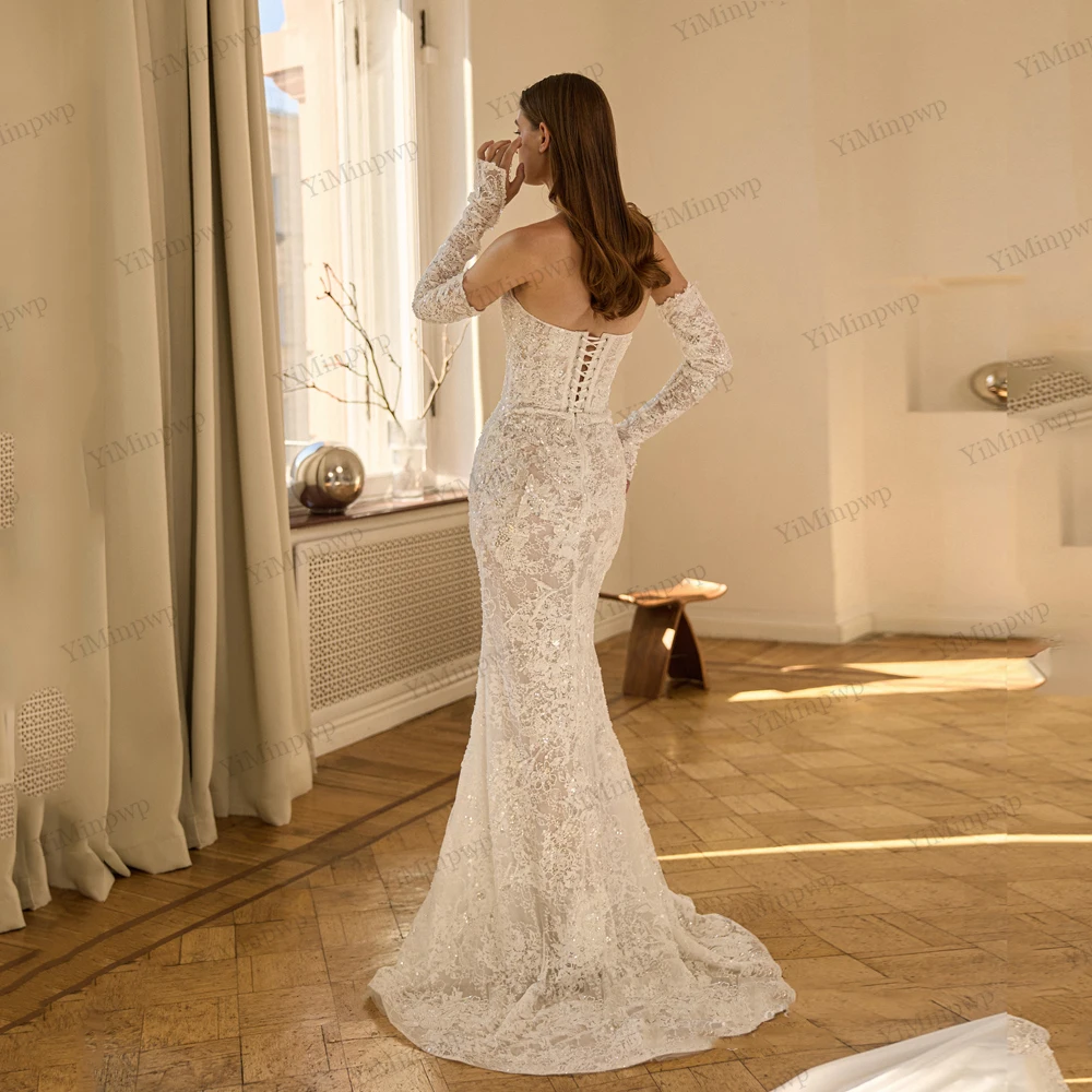 فساتين زفاف مخصصة مطرزة بأكمام قابلة للانفصال مزينة بالترتر بدون ظهر حورية البحر فاخرة فيستدوس دي نوفيا 2026 مخصصة #6