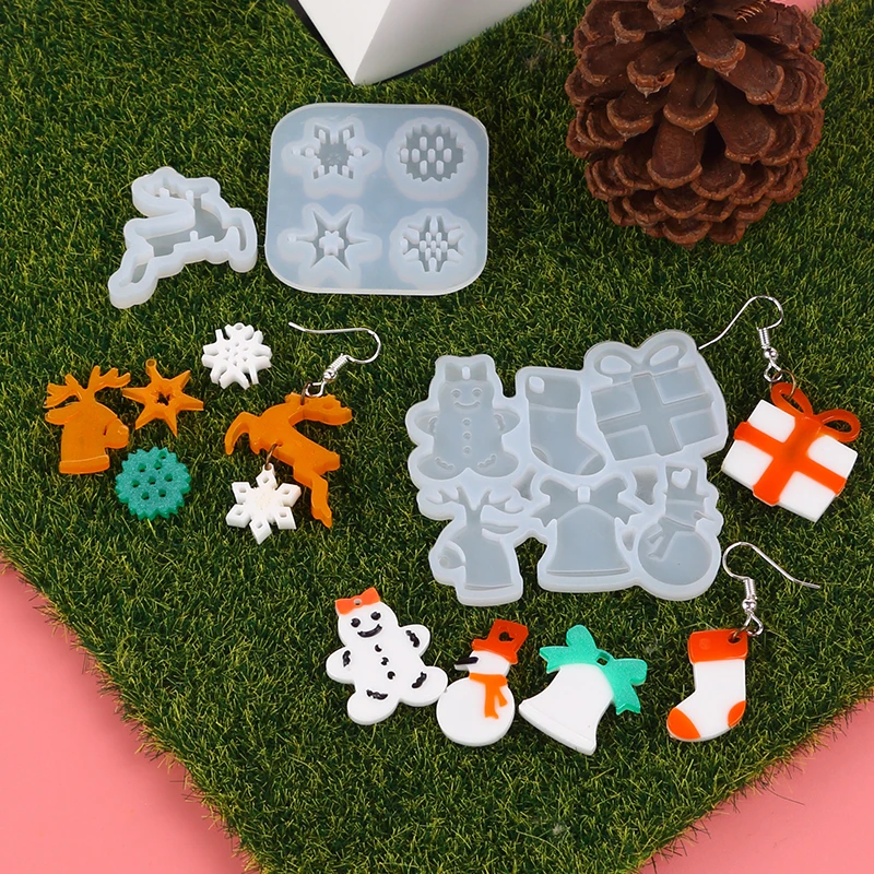 Christmas Pendant Silicone Mold Snowflake Christmas Tree DIY Keychain Earrings Necklace Jewelry Craft Making Mould Xmas Decor