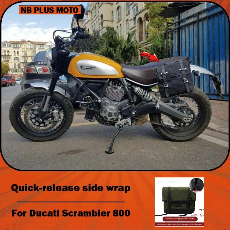 【Premium】For Ducati Scrambler 800 motorcycle modification, quick-release waterproof side bag, canvas and leather bag