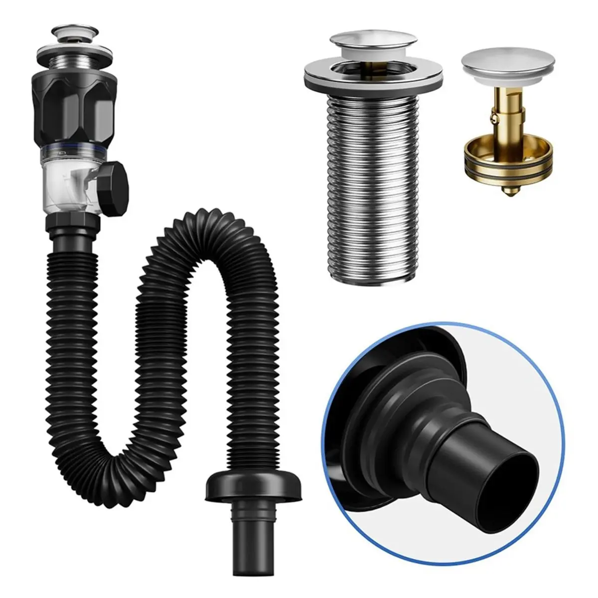 Bathroom Sink Drain Kit with Flexible Expandable P-Trap Sink Drain Pipe Tube Anti-Odor Bathroom Sink Drain Pipe