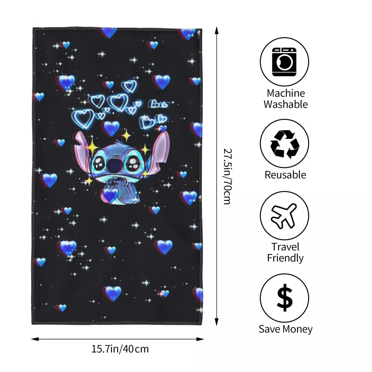 Lilo Stitch Cartoon Blue Heart Merch Beach Towel Summer Water Absorbing Towel No Sand Quick-Dry Surf Towels