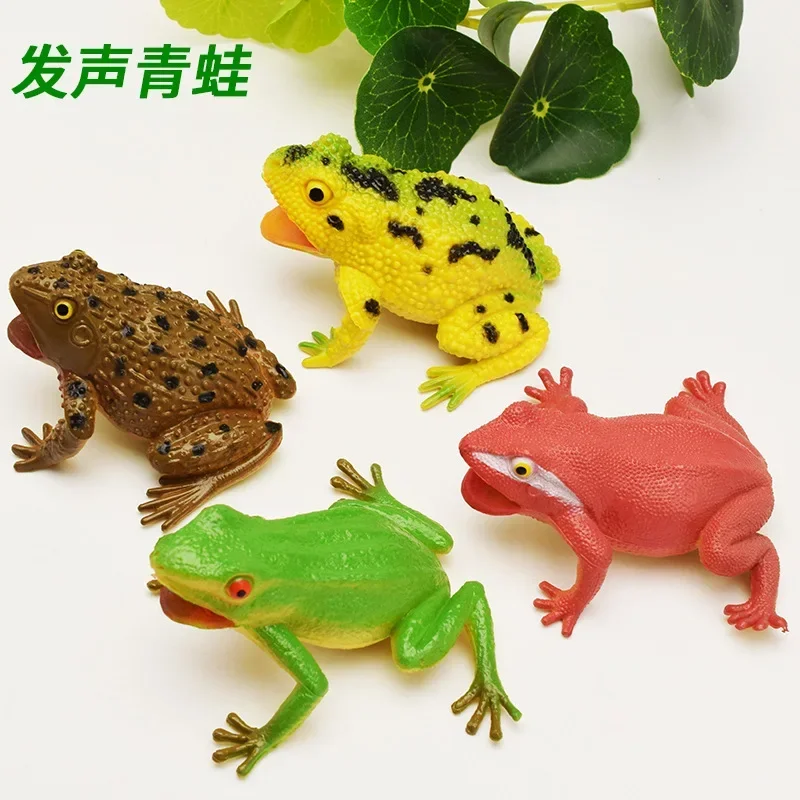 Simulation Frog Model Kids Animal Toy Toad Tricky Scary Squeeze Sound Hobby Collection Toy Home Decor Figures Teaching