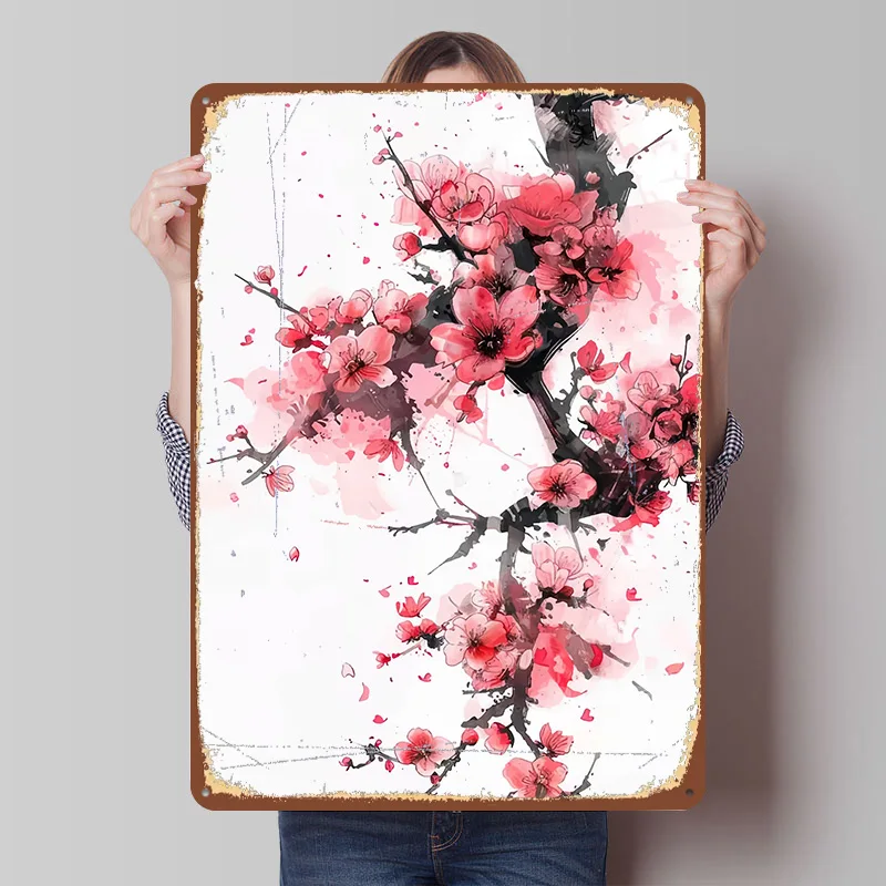 Kirschblüten-Aquarell-Poster, personalisierte Wandkunst, Vintage-Metallschilder, Retro-Blechschild für Männerhöhle, Gaming-Dekoration, Zimmer