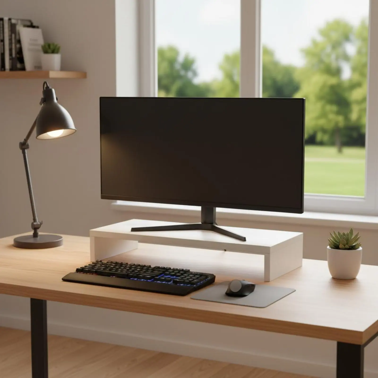 Monitor Riser with Drawers Space Saving Computer Screen Stand Organizer Desktop Shelf with Drawers Ergonomic Design for Students