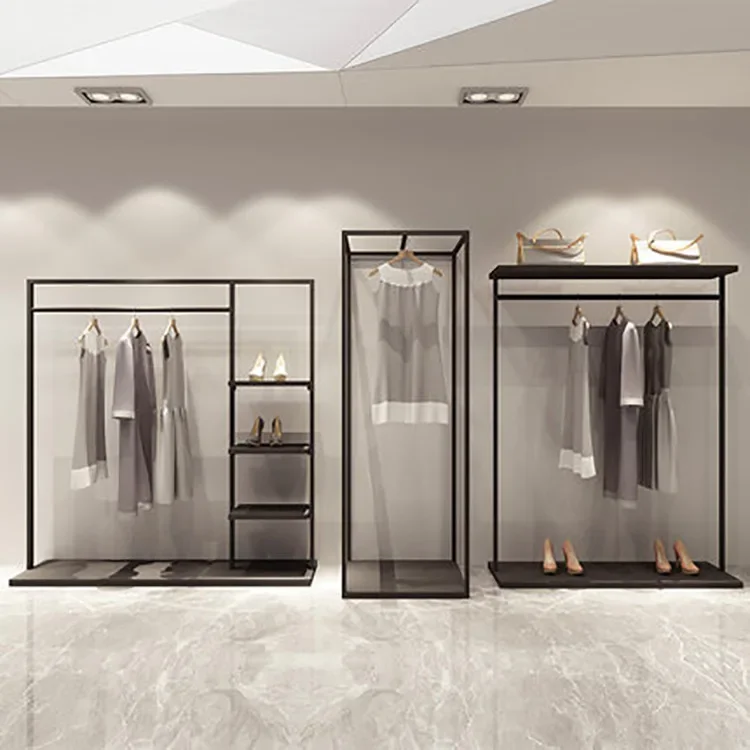 Wrought iron floor-standing clothing rack, multi-layer display rack, clothing store hanging rack, modern minimalist