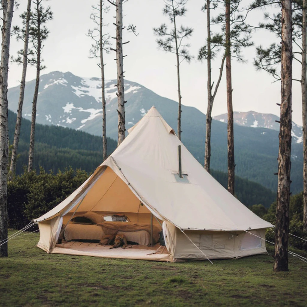 

Factory Price Outdoor Cotton Fabric Bell Tent For Family For Camping Safari Hotels And Vacations