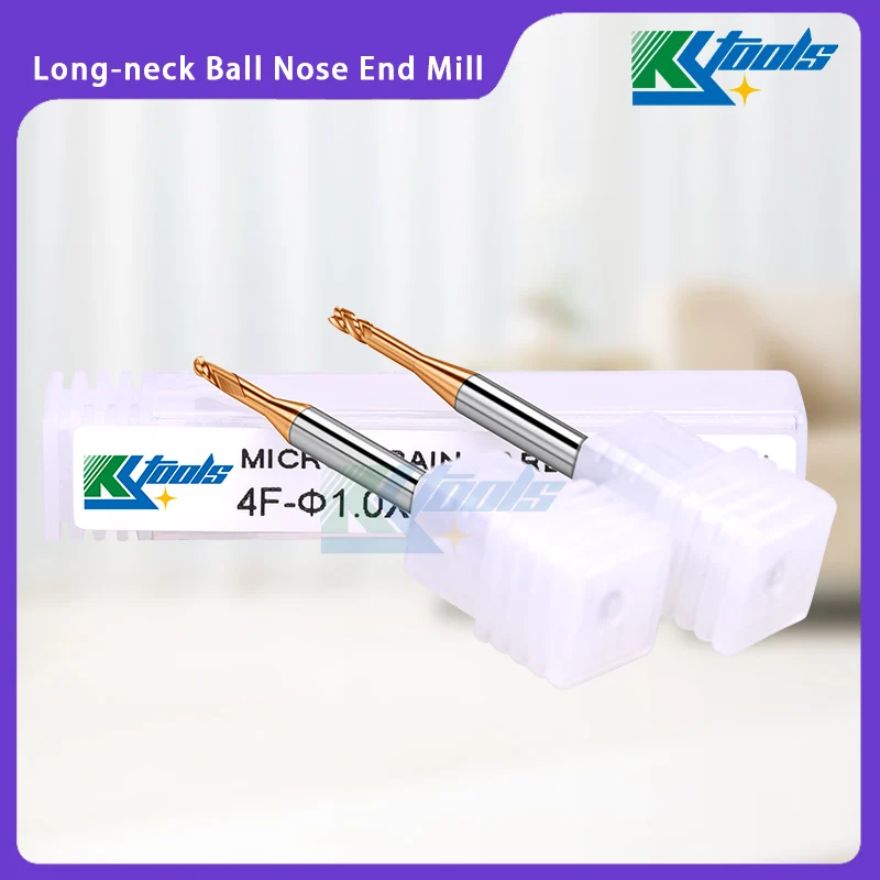 HRC60 Long-neck Ball Nose End Mill for Steel R1.5-R1 Deep groove processing 2 Flute long neck Ball Nose milling cutter