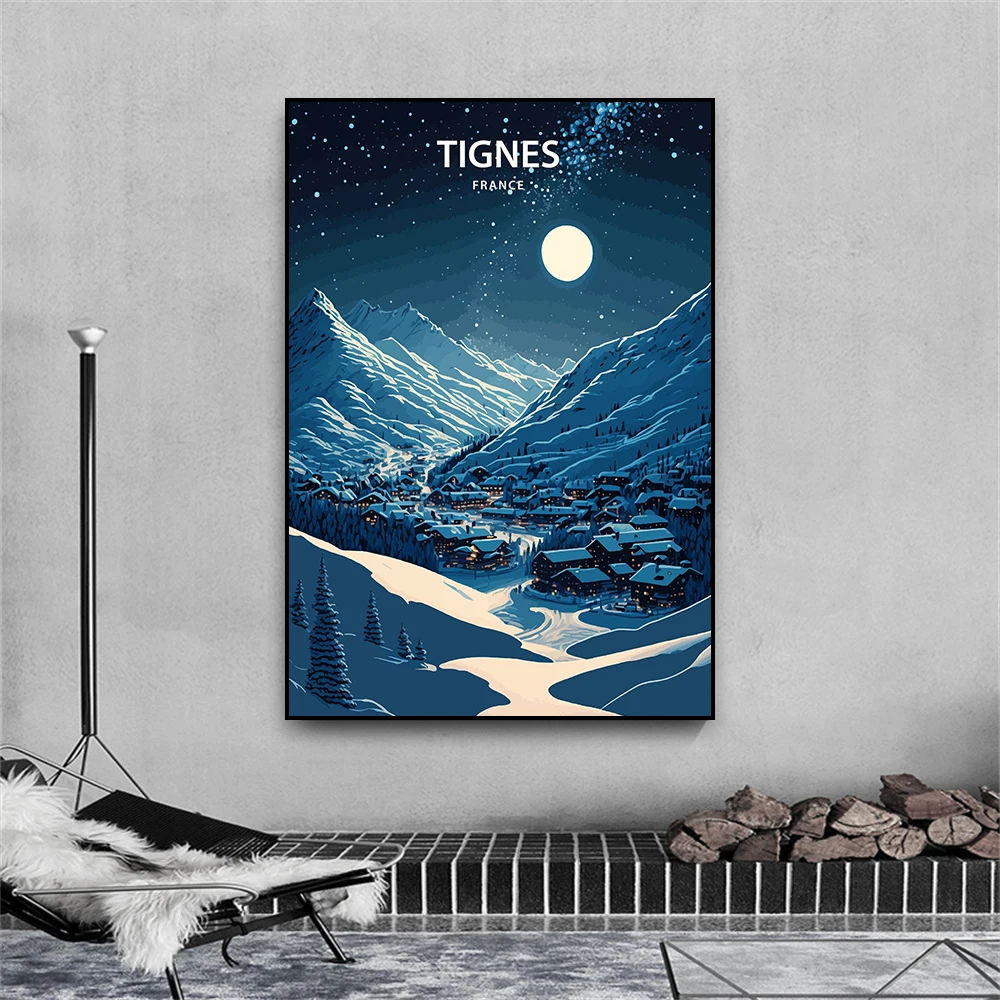 Val d'isere Art Prints Meribel Travel Poster France Tignes Wall Art Courchevel Travel Prints Canvas Painting Office Wall Decor - Image 3