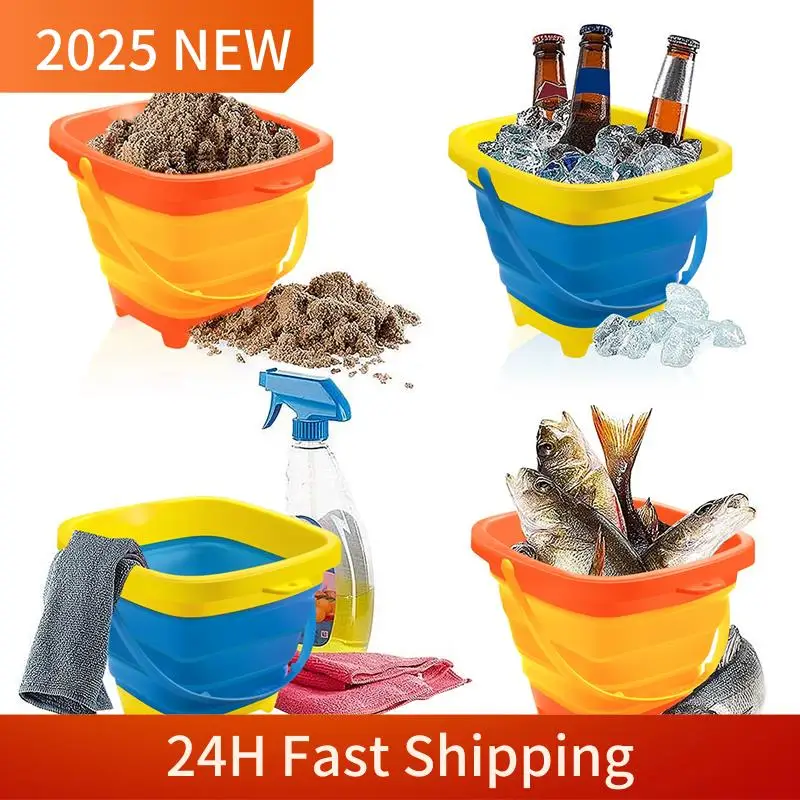 A49U 3PCS Foldable Bucket Foldable Pail Bucket Sand Buckets Silicone Collapsible Bucket For Kids Beach Play Camping 2L