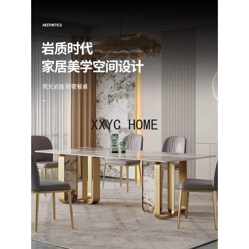 Italian Light Luxury Stone Plate Dining Tables and Chairs Set Simple Modern Home Dining Table Rectangular Dining Table