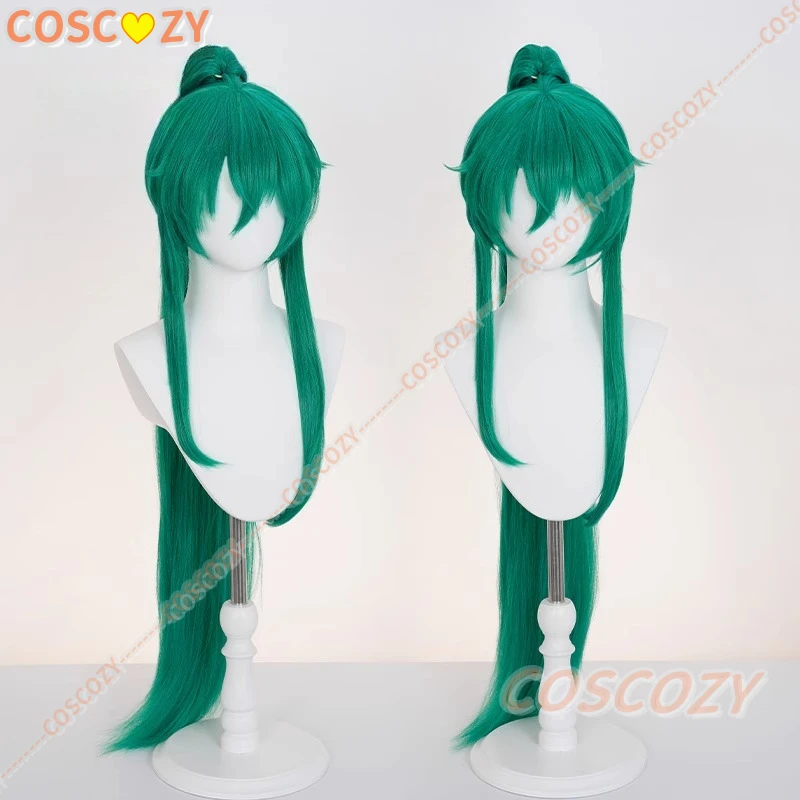 Hellfire Hoshiguma Cosplay Pruik Vezel Synthetische Lange Groene Split Paardenstaart Haar Spel Arknights Halloween Cosplay Pruiken