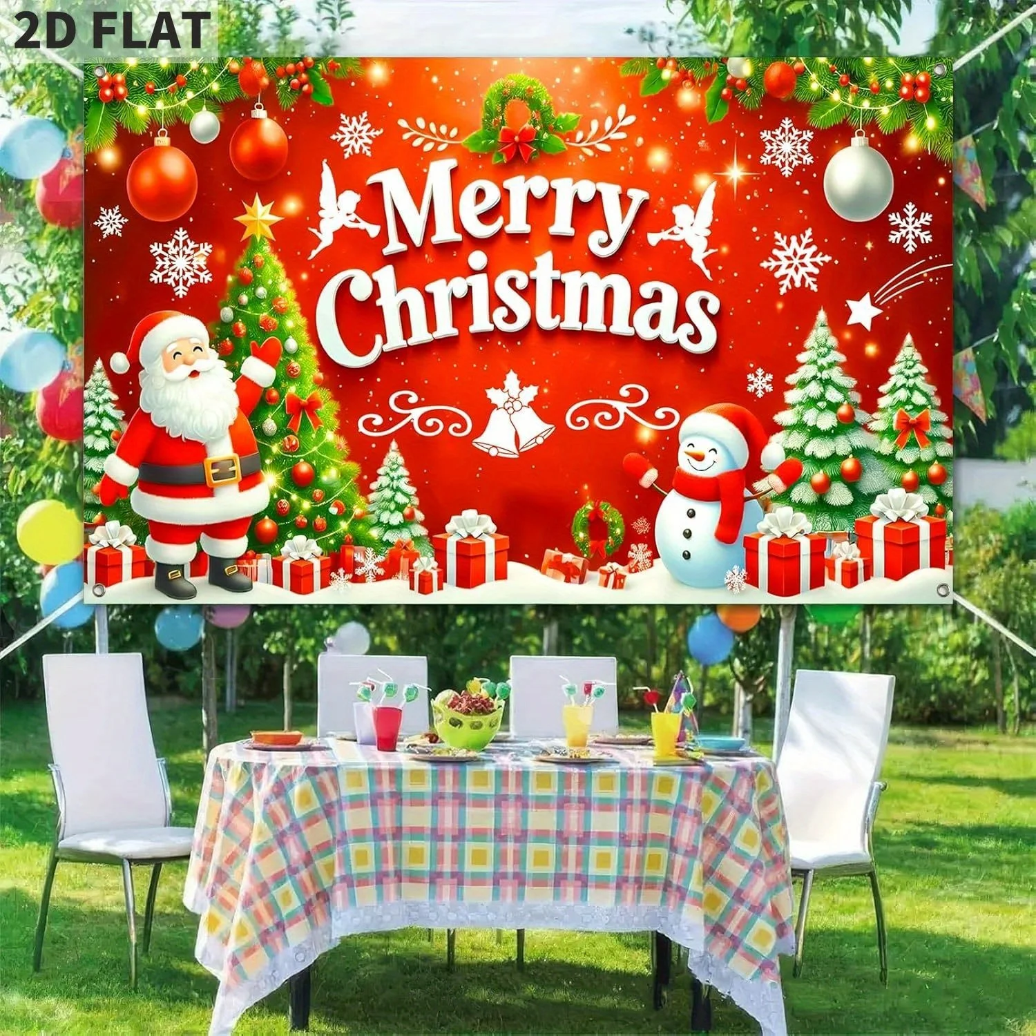 Merry Christmas Banner Christmas Tree Holiday Banner for Front Door Wall Party Decoration Indoor Outdoor Scene Photo Backdrop