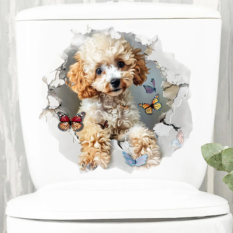 T2264# Poodle Toilet Stickers, Bright Wall for Home, Cabinet, Door,Refrigerator Decoration, Vinyl Car Decals, Art Wallpaper