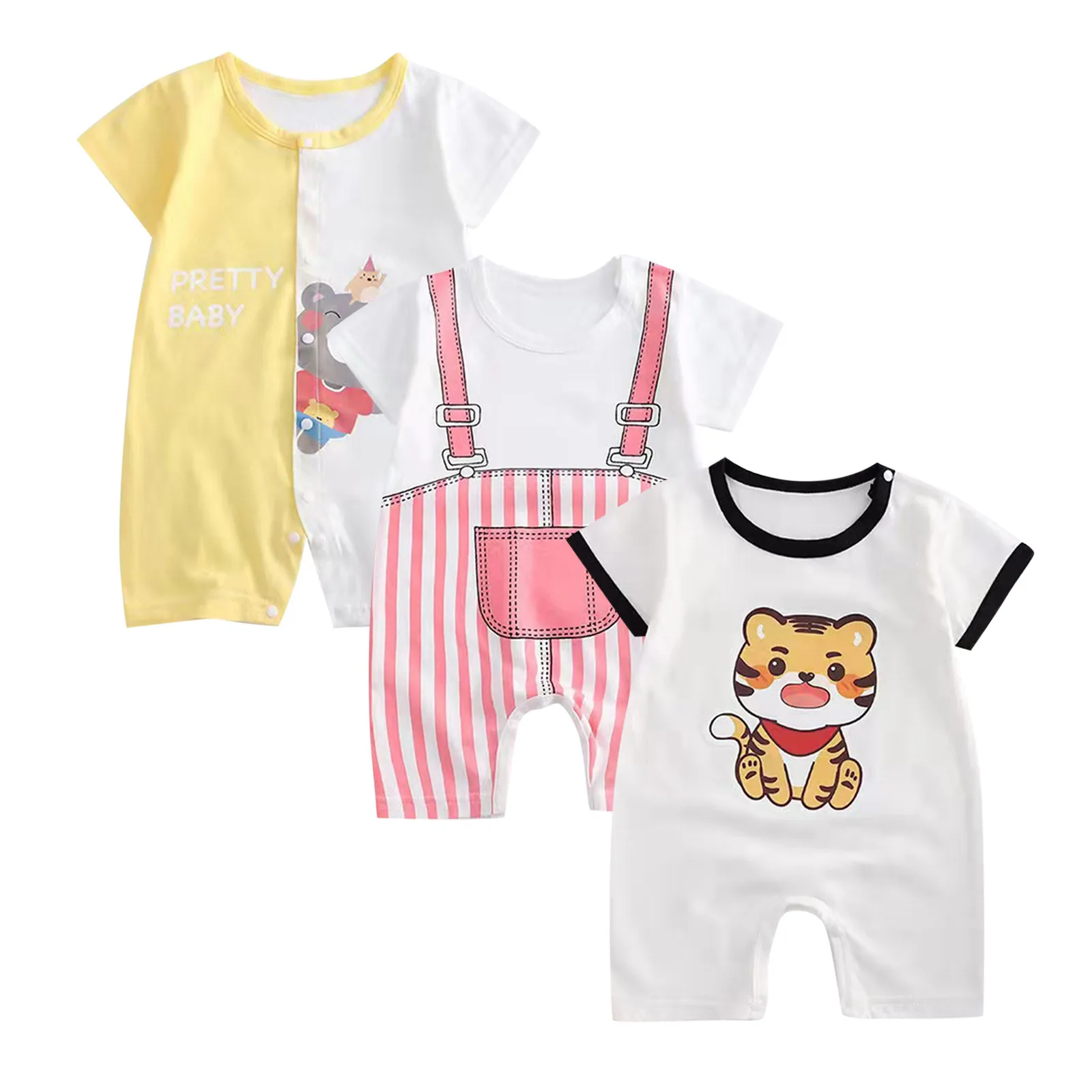 3 6 9 12 24 Months Infant Toddler Rompers Cotton Summer Baby Boys Thin Rompers Short Sleeve Newborn Cartoon Baby Girls Bodysuit