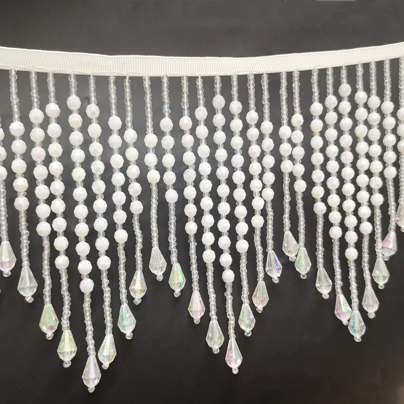 14cm Wide Acrylic Beads Beaded Chevron Fringe, AB Clear, Gold, White, Beaded Fringe, Costume Lampshade Handbag Beaded Tassle