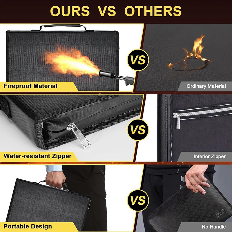 Black Folder Hand Drawer Multi Compartment Organizer Bag Fireproof Waterproof File Organizer for Home School Office Storage