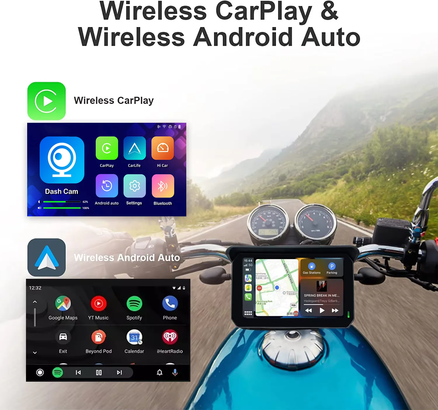 5 Inch Waterproof GPS Motorcycle Wireless Carplay Android Auto Navigator with 3G/4G for Motorbike (Portable)