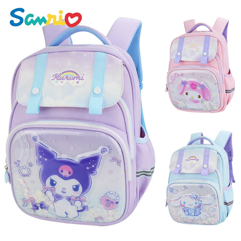 

Sanrios hellokittys My Melody Cinnamoroll Kuromi Student Schoolbags Spine Protection Burden Reduction Kid Backpack Girl Backpack