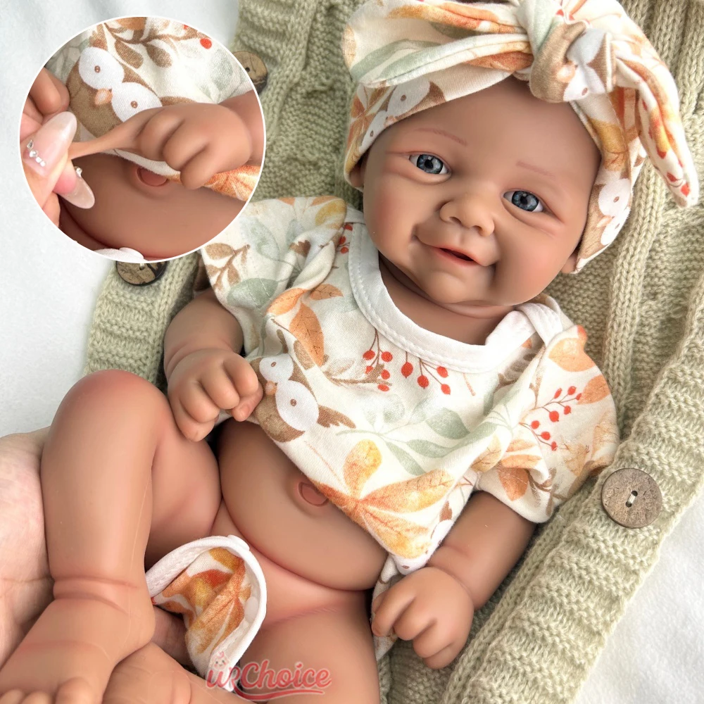 

17-дюймовая силиконовая кукла Reborn с открытым ртом Vivienne Dark Skin для маленьких девочек, реалистичная мягкая кукла с тонкими деталями для демонстрации и коллекции