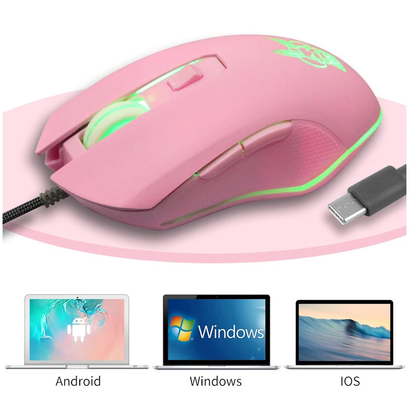 USB Type-C Wired Mouse Colorful Glowing Gaming Mouse New Cute Kaqiu Mouse Optical Mouse Dazzling Gamer Cute Mouse