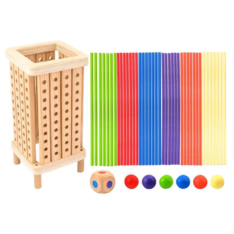 Wooden Stick Dice Game Wooden Sticks Dice Ball Tower Toy Wooden Board Games Fine Motor Skills Counting Math Educational Toys For