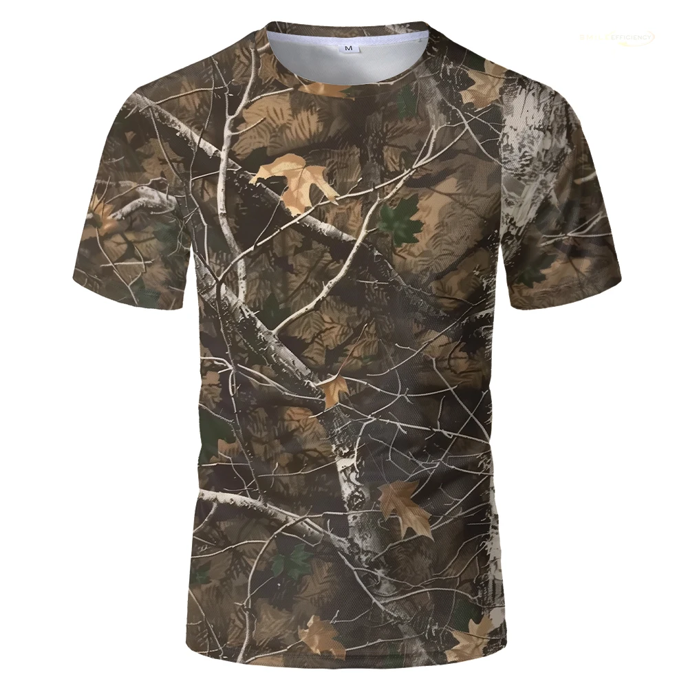 تي شيرت مموه للصيد جيد التهوية للرجال ، بأكمام قصيرة كبيرة الحجم ، تيشيرتات رياضية غير رسمية ، تيشيرتات مخفية ، تخييم خارجي
