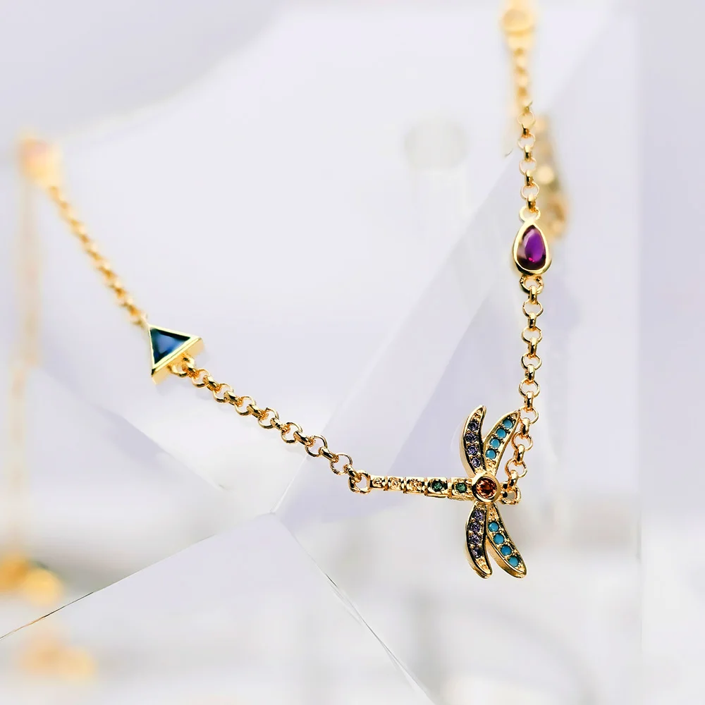 Armband vergoldet bunte Libelle Sommer neue Gliederkette 925 Sterling Silber Schmuck Böhmen Geschenk für Frauen – Detail 3