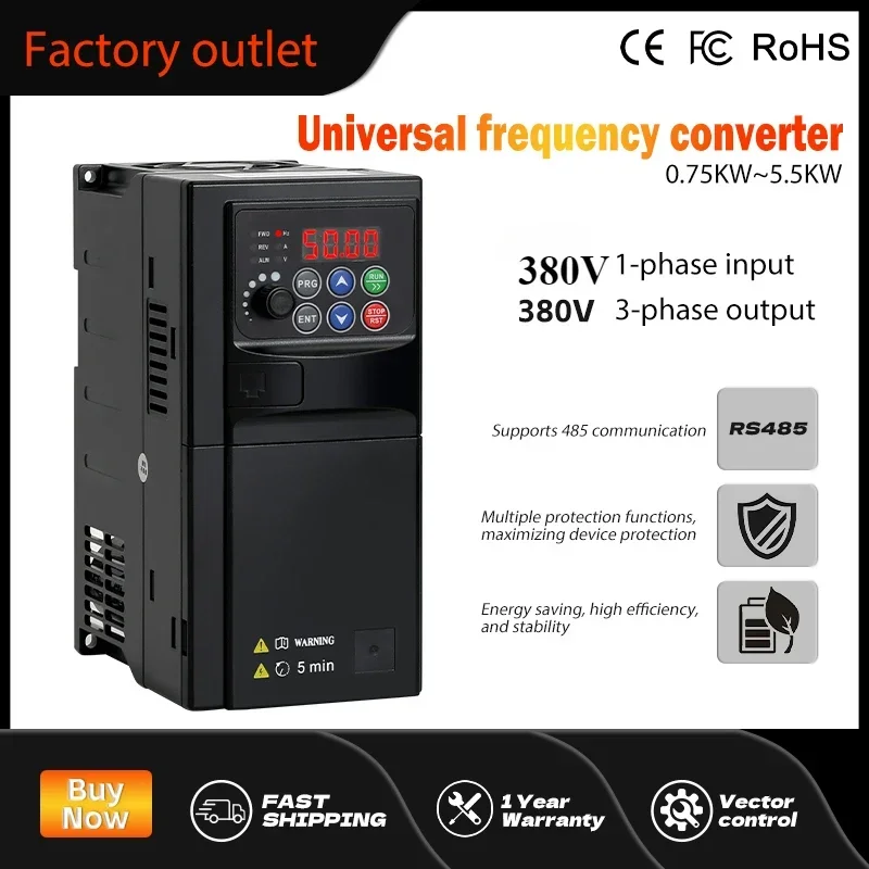 Input 380V to Output 380V VFD 0.75KW/1.5KW/2.2KW/4KW VFD 1/2/3/5HP Motor Inverter Converter