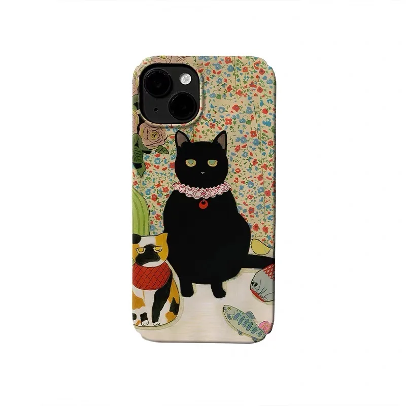 

Ins Korean Flower Green Ceramic Cat Phone Case for IPhone 17 16E 15 14 Plus 13 Mini 11 Pro Max 12 Pro Back Cover XS XR SE Case